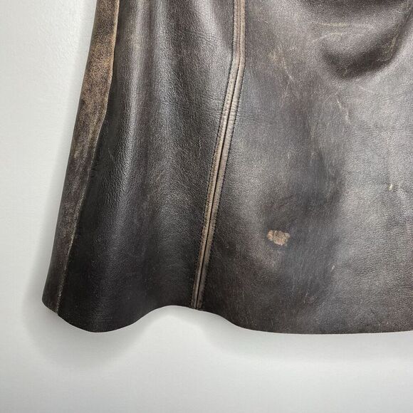 VEDA Leather Skirt Women 10 Brown Mini Distressed Side Zip Lined - Picture 6 of 11